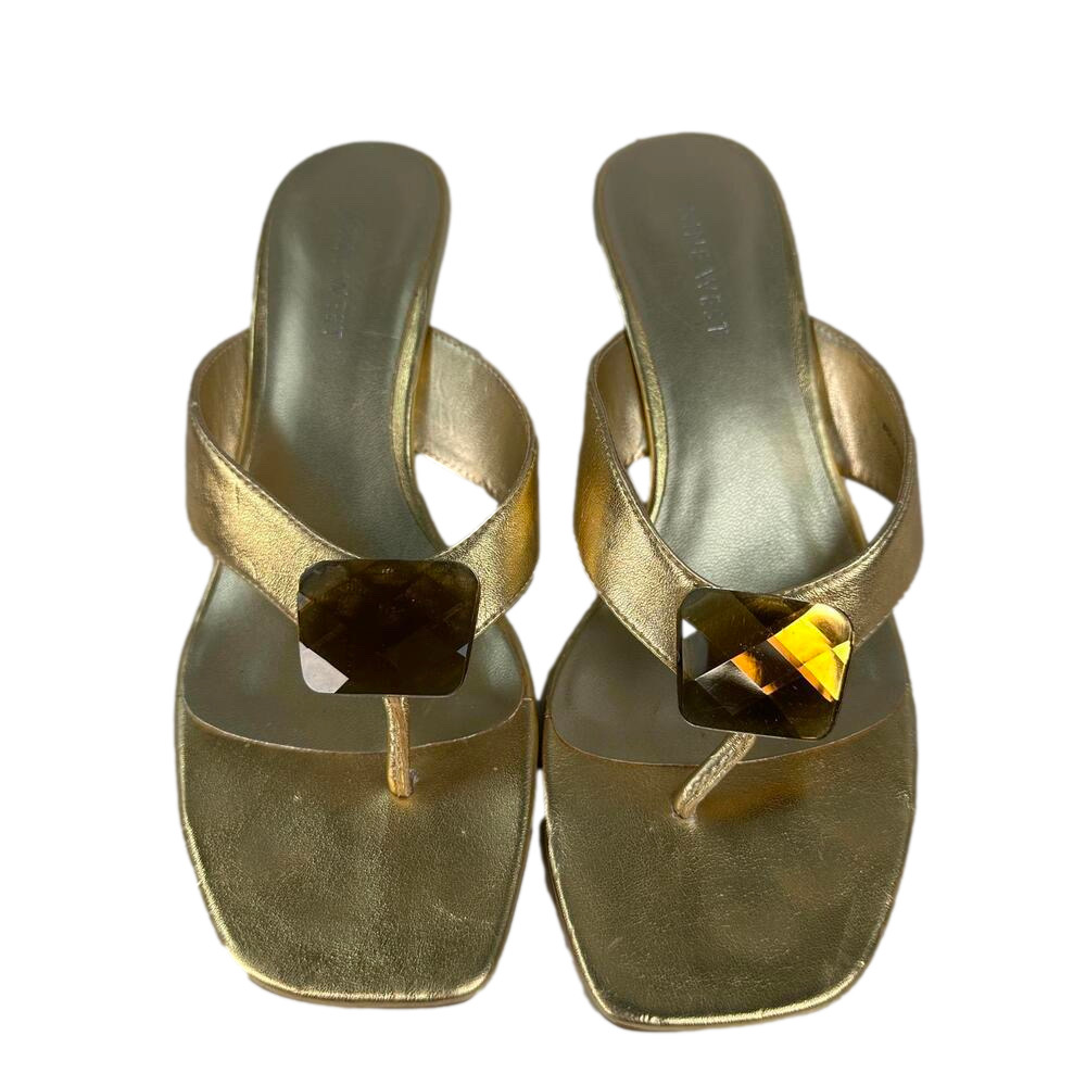 2000s Sandals‎ Vintage Nine West Jewel Gold Maximalist Heel Y2K Wedding Shoes 6
